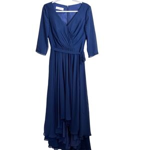 JJs House Dark Navy V-Neck Chiffon High Low Dress Women’s 10 Bridesmaid Wedding